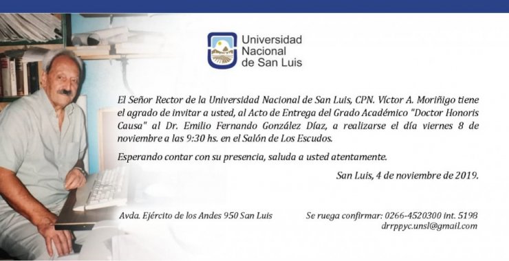 El Dr. Emilio González Díaz recibirá el título Doctor Honoris Causa