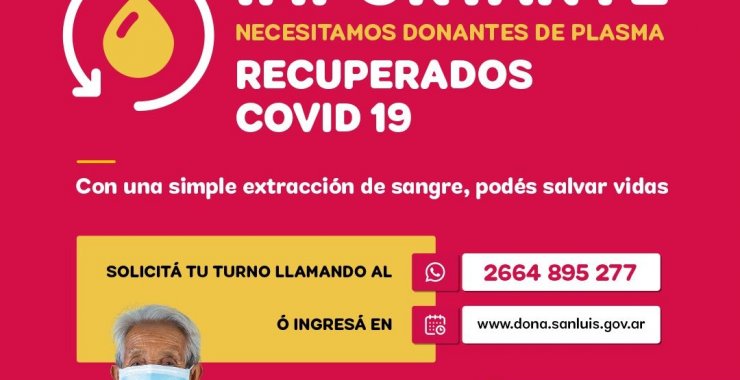 La UNSL se suma a la campaña Donación de Plasma de pacientes recuperados de Covid-19