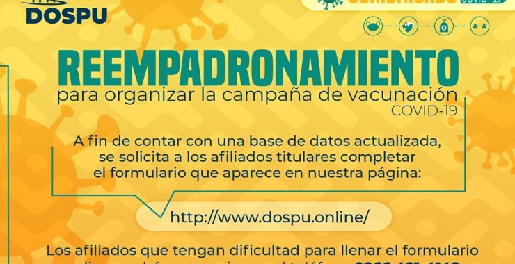 Campaña de vacunación Covid-19: DOSPU inicia un reempadronamiento de afiliados y afiliadas